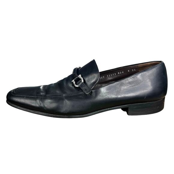 Vintage Salvatore Ferragamo Gancini Black Leather Slip On Loafers Size 9 2 EE